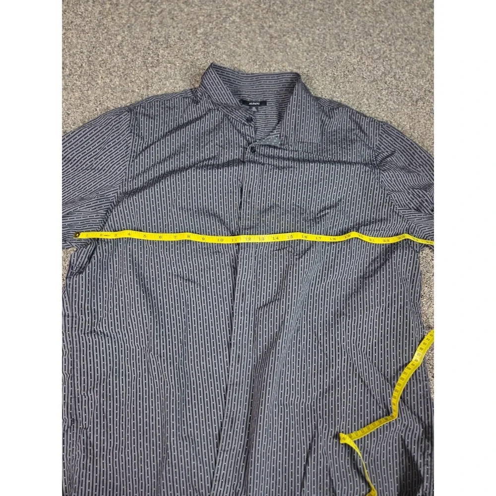 Alfini Mens Casual Short‎ Sleeve Shirt XXL Black & Gray Stripe